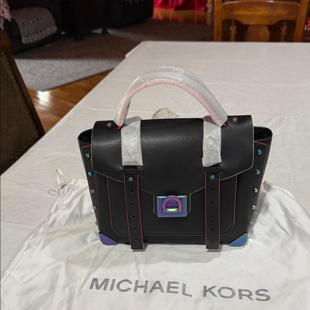 Michael Kors Black Satchel with Iridescent Accents